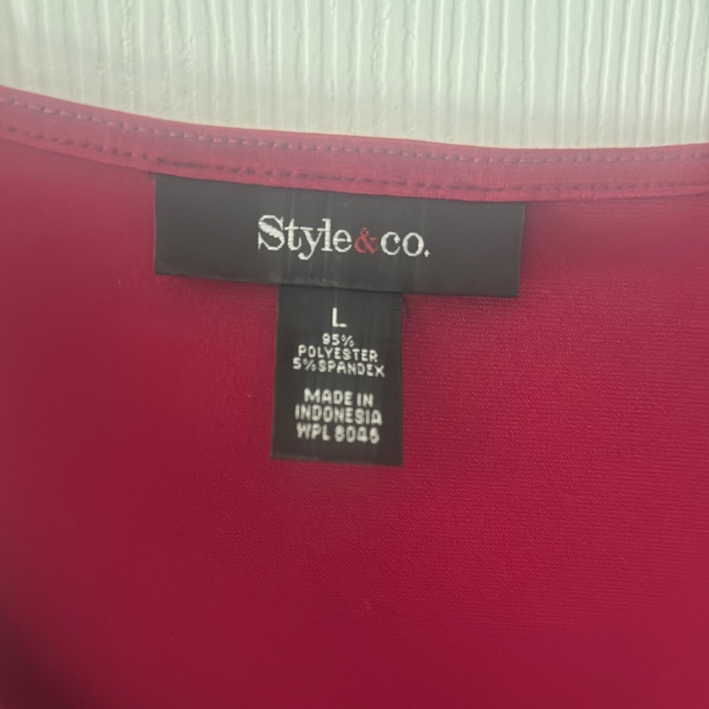 Style & Co. Red Burgundy Ruched Wrap Blouse Sz Large - Picture 2 of 7